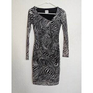 Reiss Womens Zebra Print Mesh Bodycon Dress Size 0 Black Long Sleeve Party